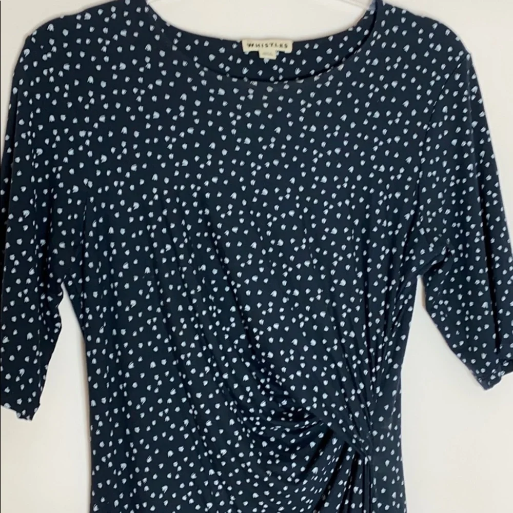Whistles navy print draped elbow sleeve dress